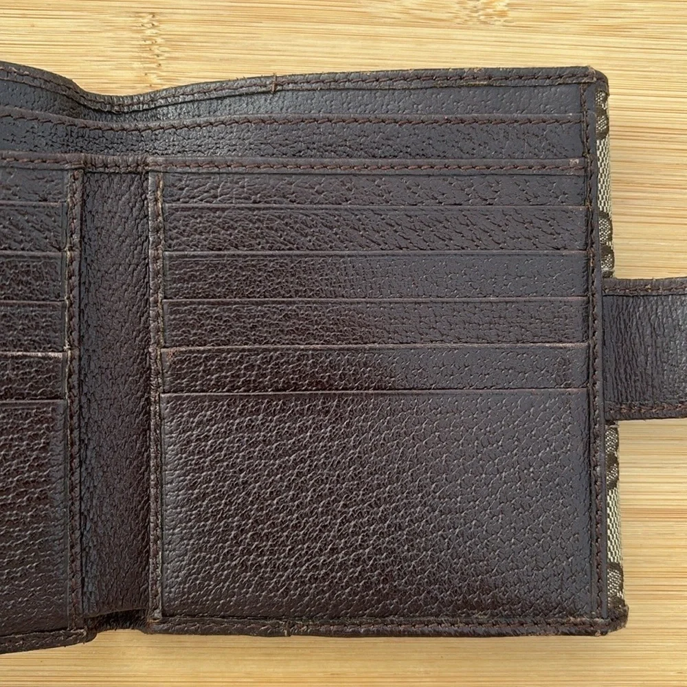Gucci Vintage Sherry Bifold Wallet Brown Leather GG Logo Canvas Italy Unisex - Picture 14 of 16